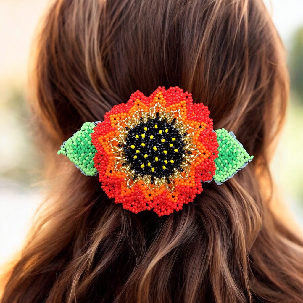 Handmade Beaded Sunflower Hair Clip-Golden