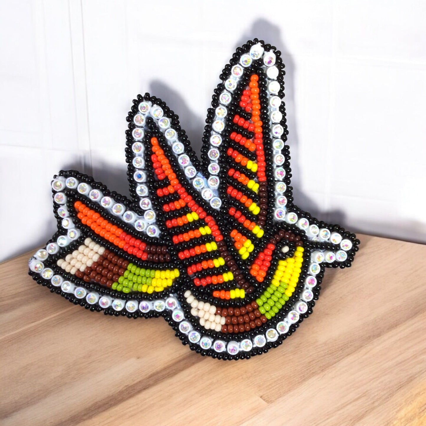 Orange and Green Beaded Hummingbird Barrette
