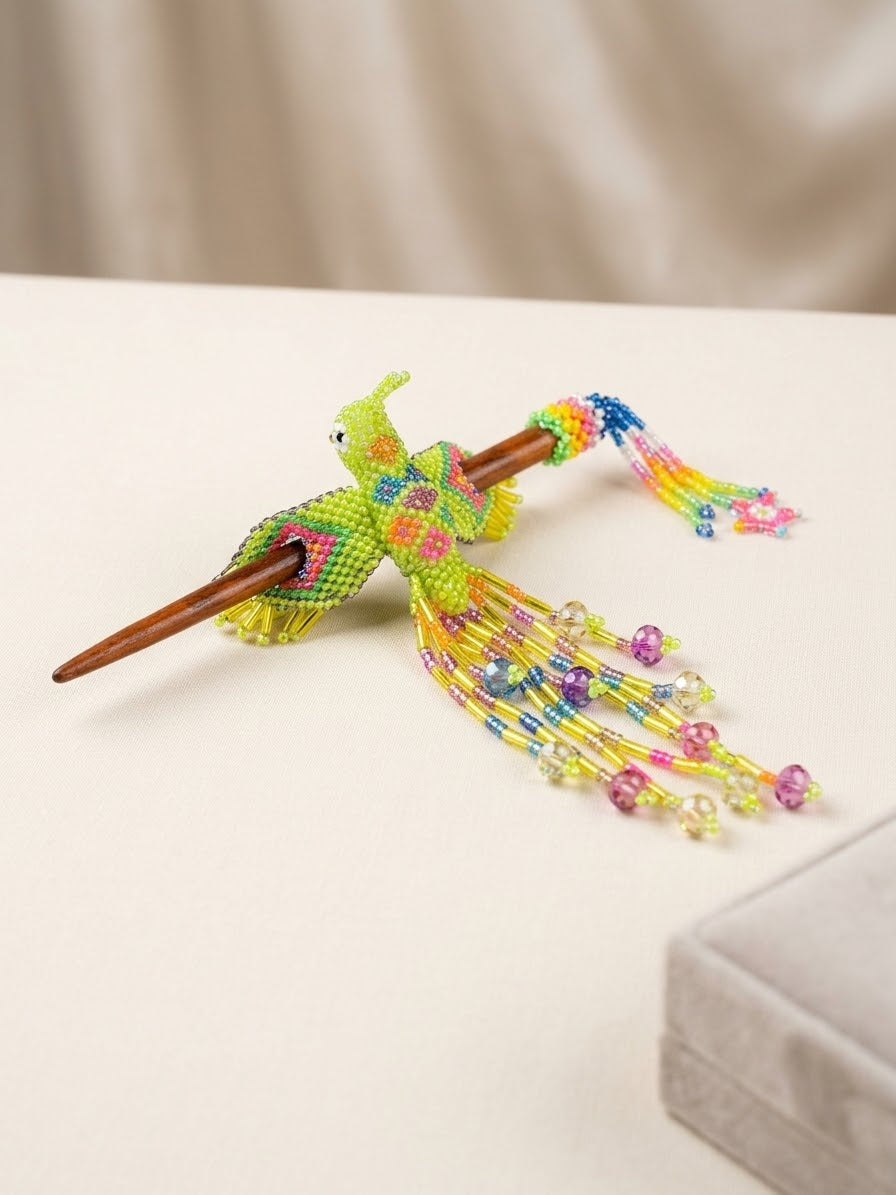 Neon Hummingbird Beaded Hair Stick