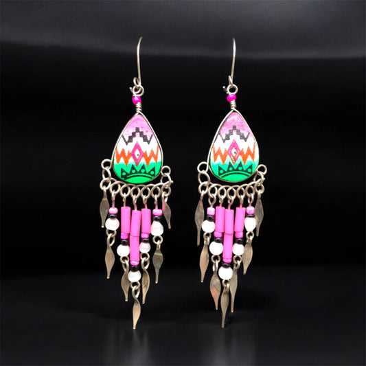 OldTribes™ Small Sized Southwestern Pink and Green Teardrop Earrings