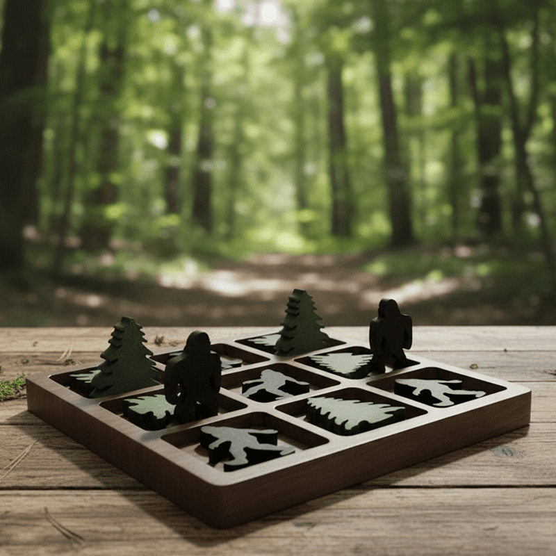 7.9" Bigfoot Pine Tree Handcrafted Wooden Tic Tac Toe Game (CD-4528)