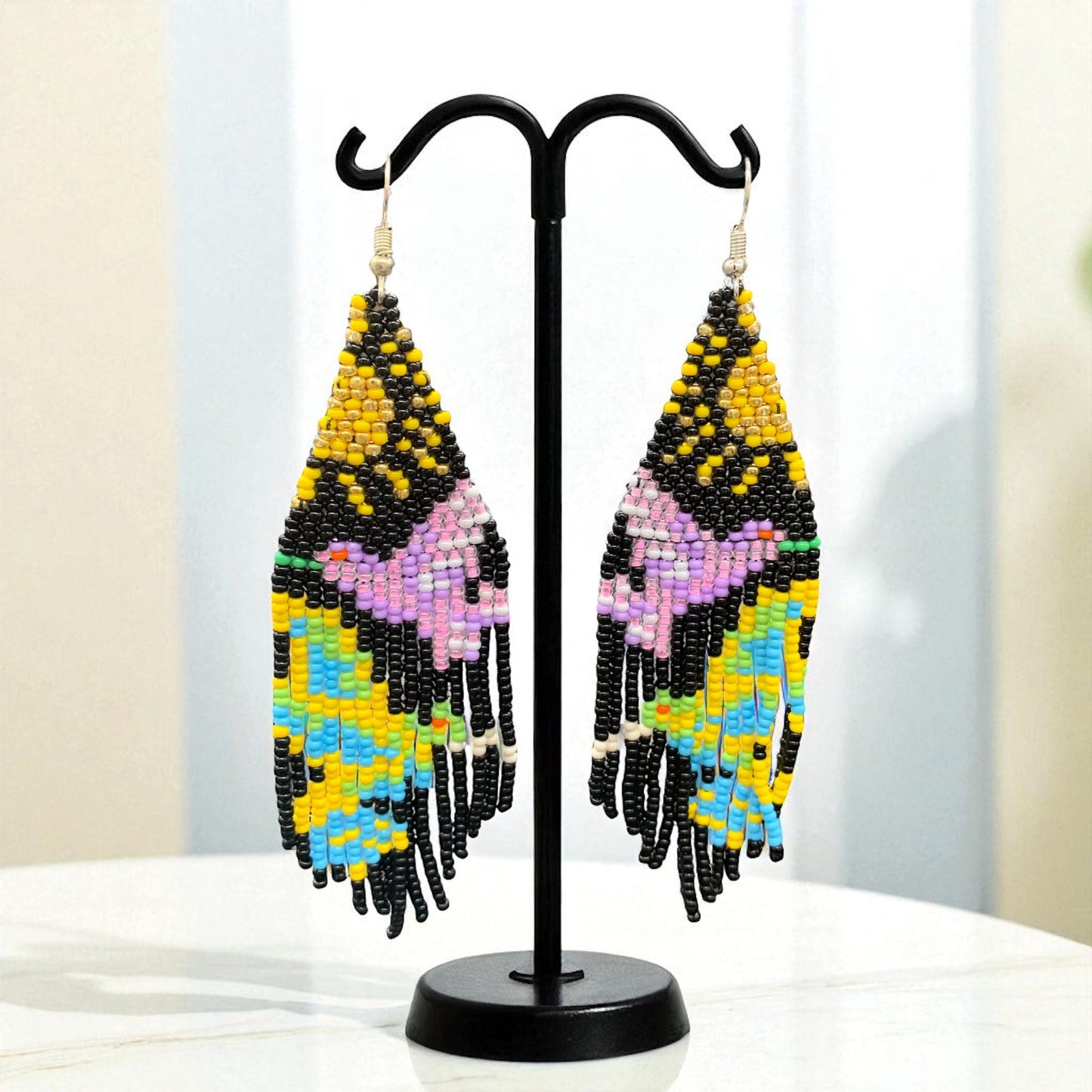 Black Sky Dancer Beaded Earrings