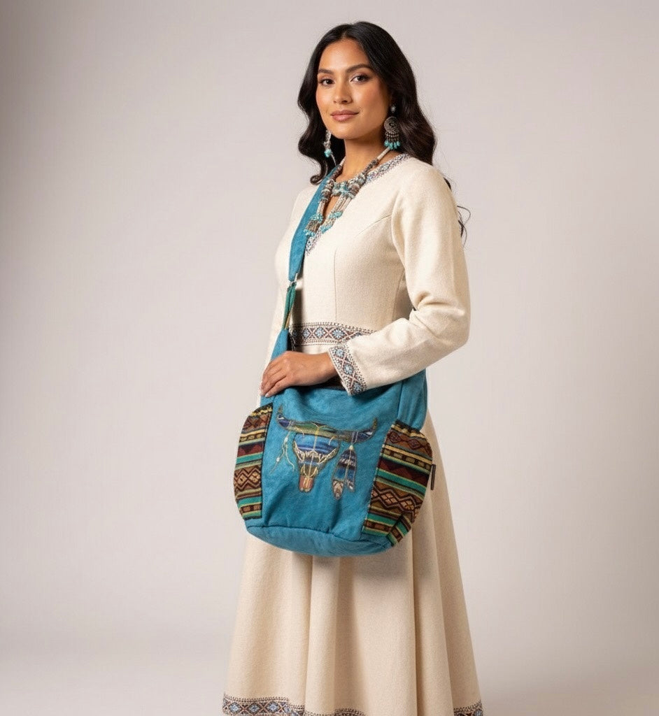 Buffalo  Skull Embroidered Crossbody Bag
