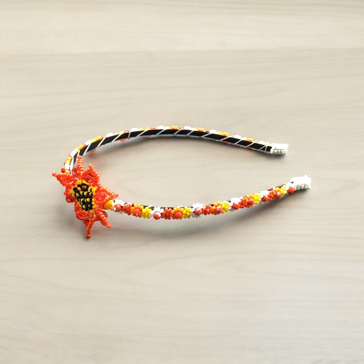 Beaded Headband with Flower Red