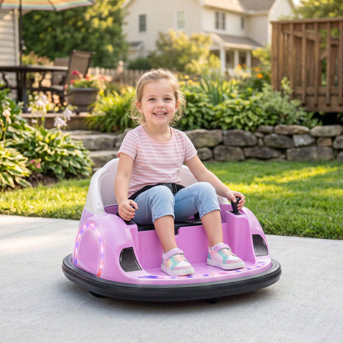 12V Bumper Car for Toddlers, Ride On Car with 360 Degree Remote Control, Lights Music Horn, for 1.5-5 Years, Light Blue