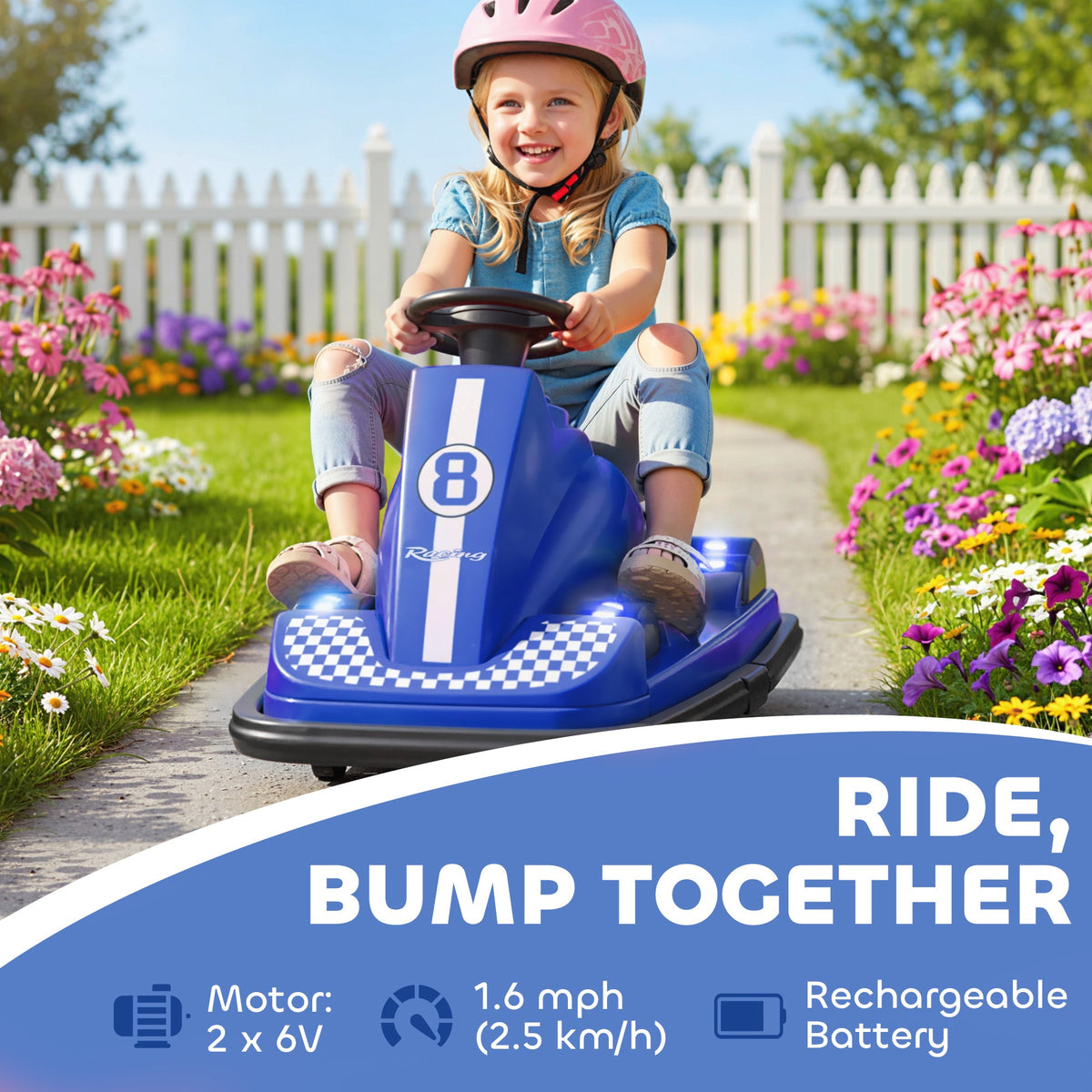 Bumper Car for Kids, 6V Battery Powered Bumping Car with 360 Degree Spin, Dual Motors, Music, for 3-8 Years, Blue