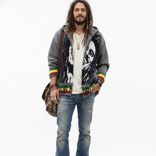 Bob Marley  grey/ black Unisex Alpaca Sweater
