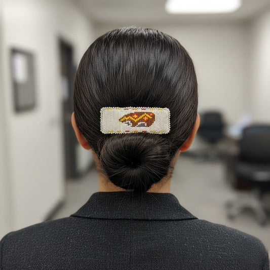 Rectangular Beaded Barrette - Bear