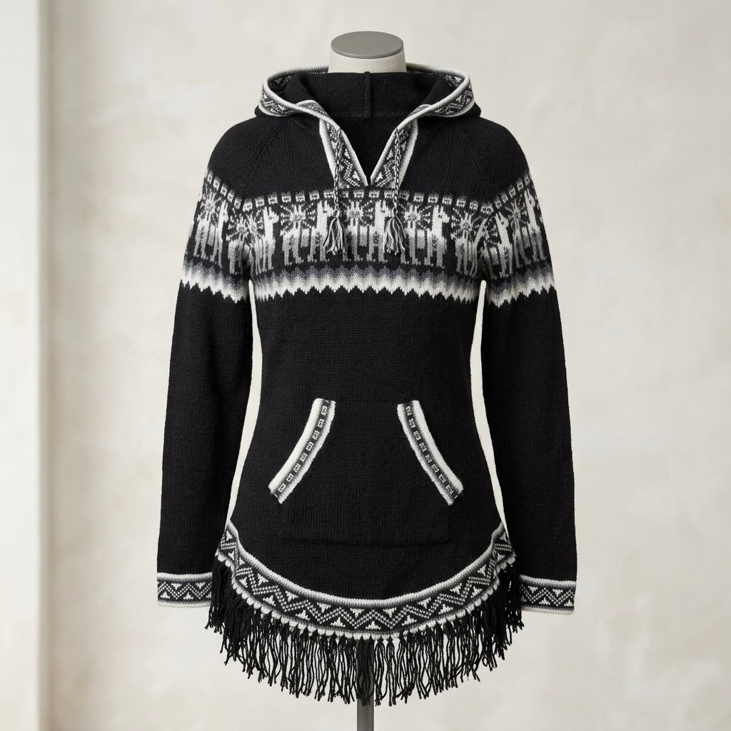 OLDTRIBES™ Women Cardigan Black Alpaca Sweater
