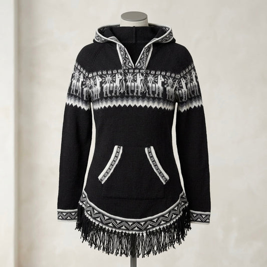 OLDTRIBES™ Women Cardigan Black Alpaca Sweater