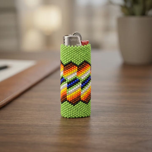 Green and Orange Beaded Lighter Case