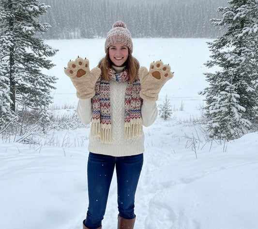 Brown Soft Plush Bear Paw Gloves