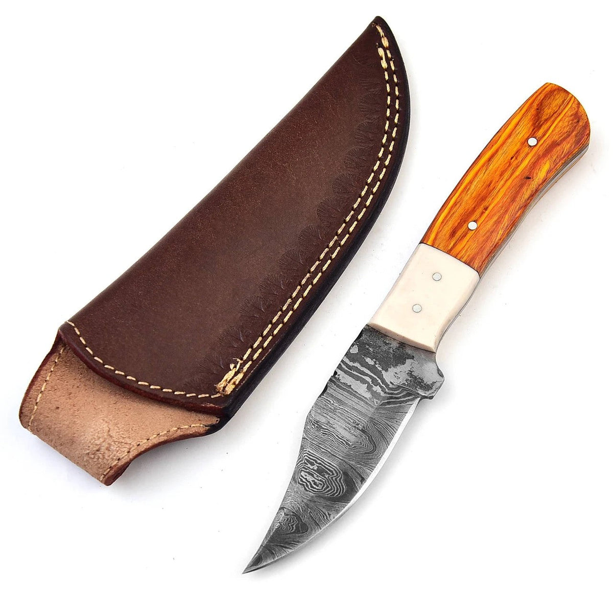 Bone Skinner Damascus Hunting Knife Pakkawood Camel Bone Handle