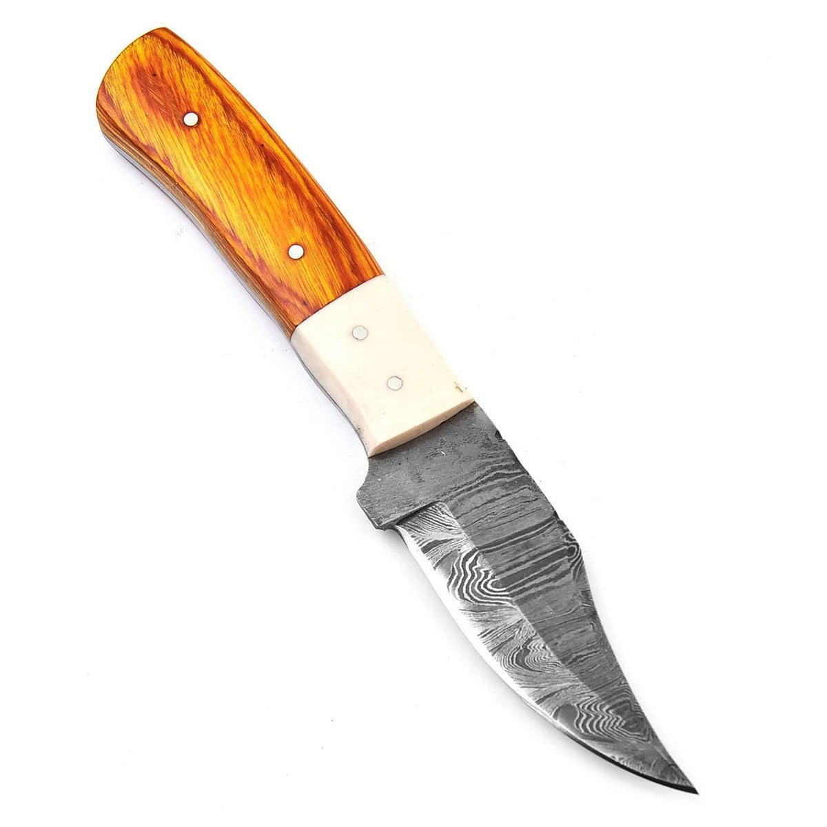 Bone Skinner Damascus Hunting Knife Pakkawood Camel Bone Handle