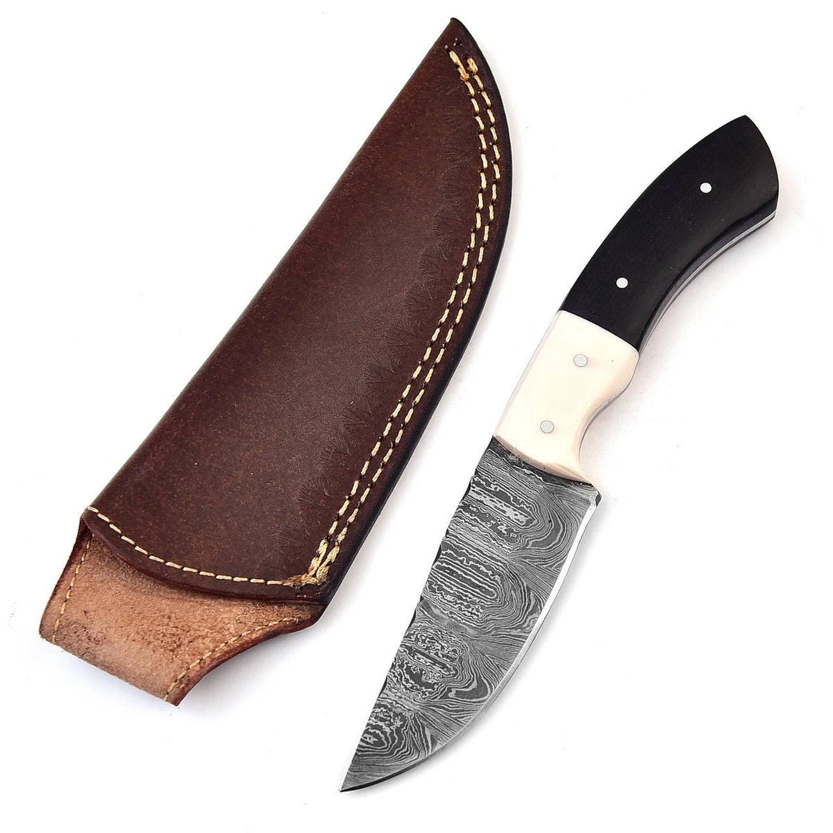 Waning Moon Damascus Hunting Knife Micarta Camel Bone 4"