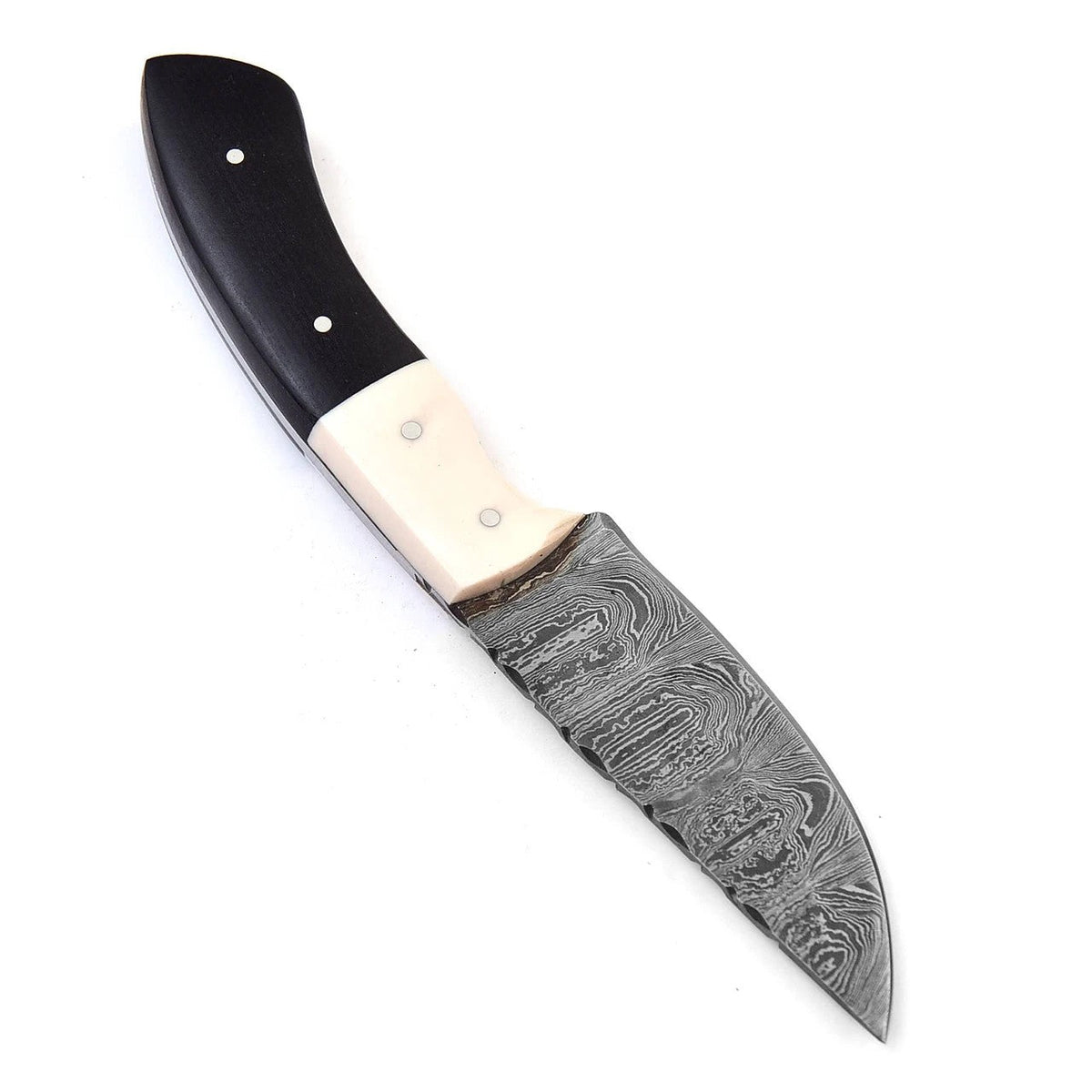 Waning Moon Damascus Hunting Knife Micarta Camel Bone 4"