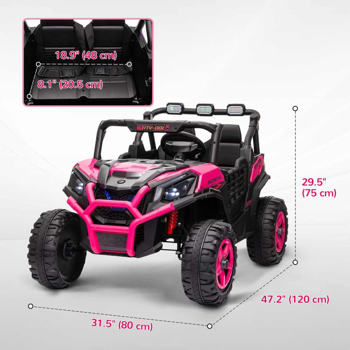 2 Seater 24V Electric Car for Kids w/ Remote Control, 3 Speed, LED Lights, Music, Horn, Spring Suspension, Blue