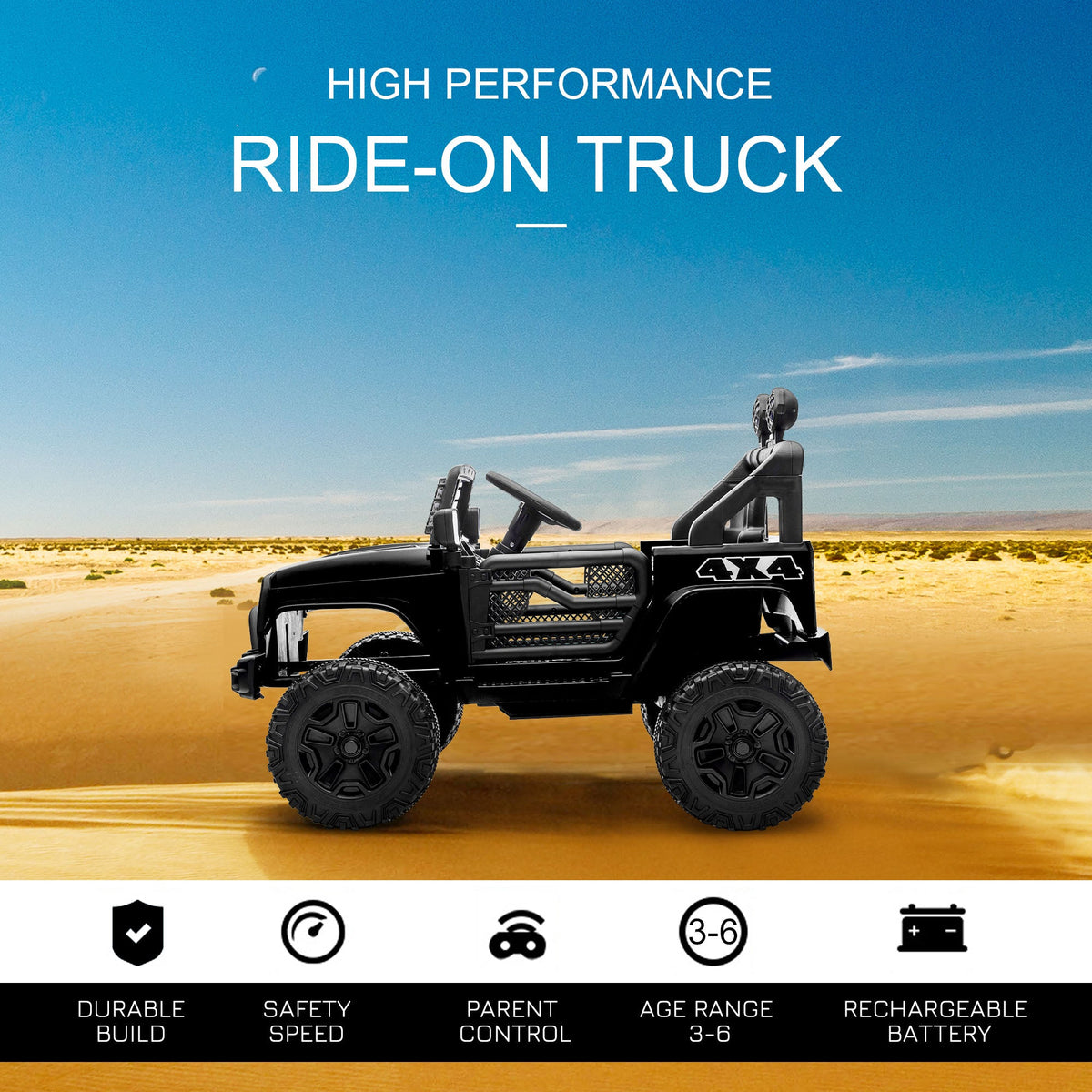 12V Battery Powered Kids Ride On Car Off Road Truck Toy w/ Parent Remote, Black