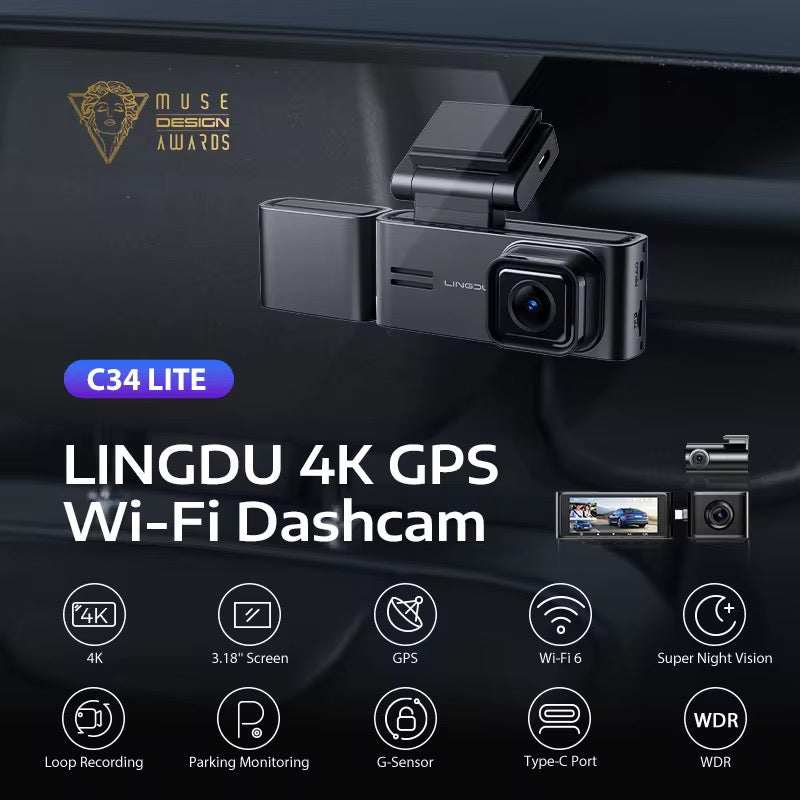 Lingdu C34 4K 3 channel Dash cam builtin wifi GPS