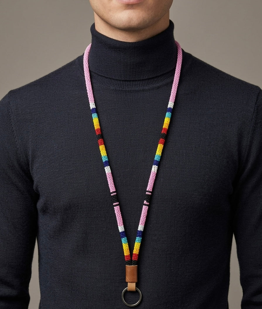 Round Beaded Lanyard(Pink)