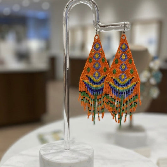 Orange Flame Blossom Drop Earrings