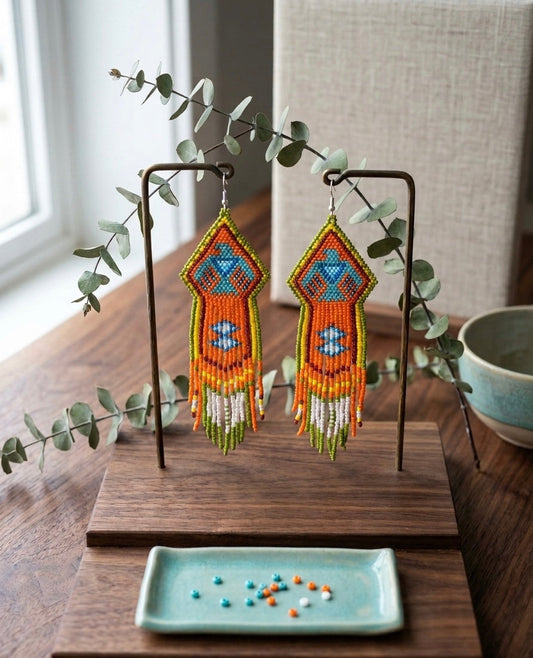 Beaded thunder eagle  earrings ( Green )