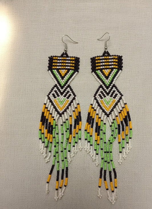 Green and Brown Sunset Path Beaded Earrings