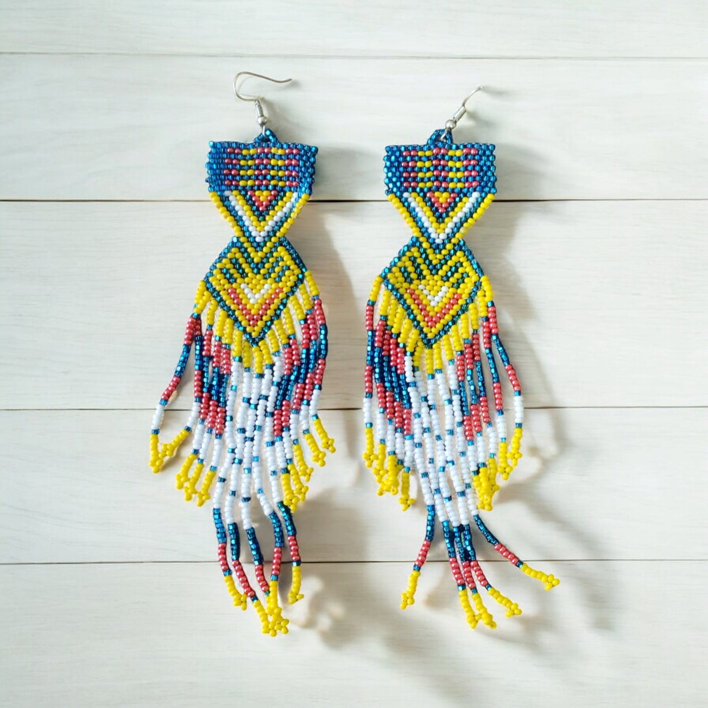 Sky blue and yellow Sunset Path Beaded Earrings