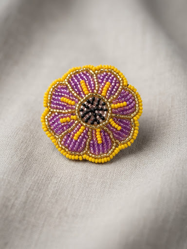 Yellow Beaded Flower Barrette