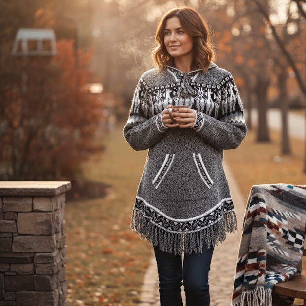 OLDTRIBES™ Women Cardigan Grey Alpaca Sweater