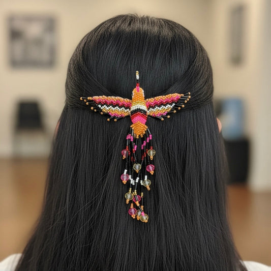 Black and orange  Hummingbird Barrette with Fringes