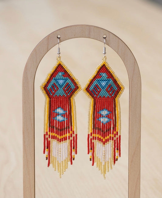 Beaded thunderbird earrings ( Red )