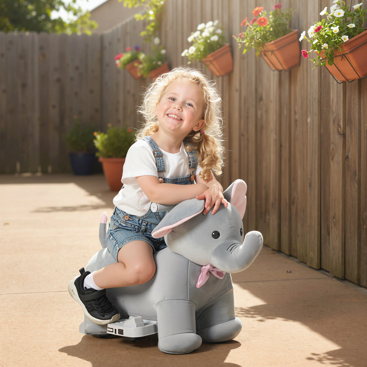 6V Kids Ride on Toy, Ride on Horse Elephant with Music, Soft Touch, Silent PU Wheels, Forward, for 1.5-5 Years