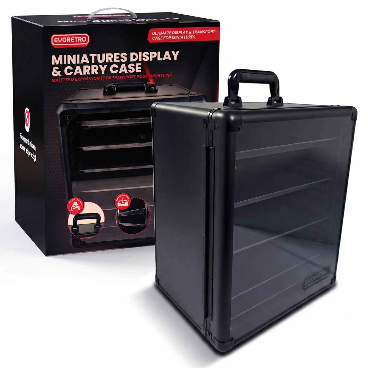 Evoretro - Aluminum Miniatures Display and Carry Case with 5 Metal Trays