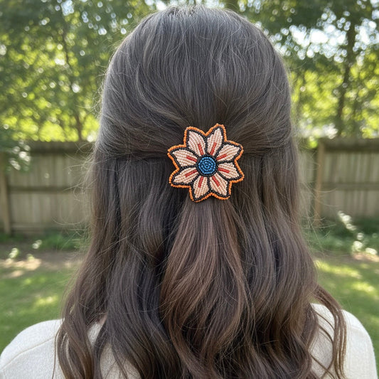 Peach Beaded Flower Barrette