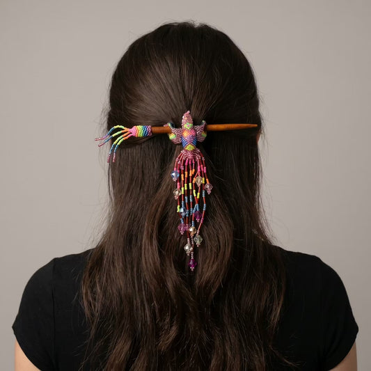 Rose Gold Hummingbird Beaded Hair Stick