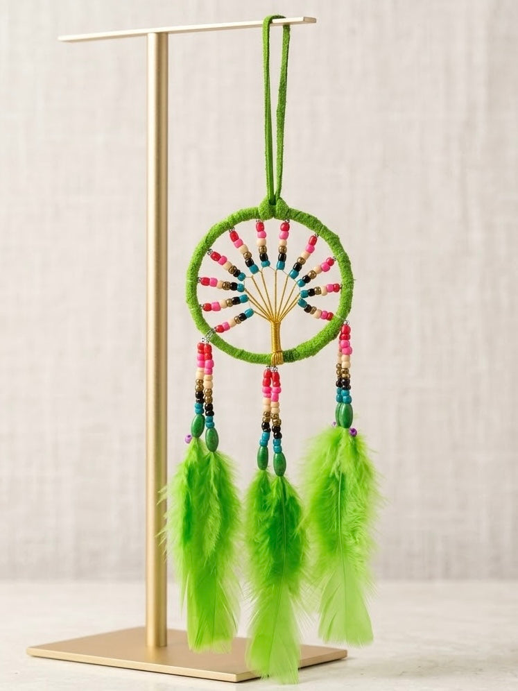 Handmade Green Dreamcatcher with green Feathers