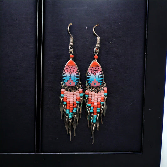 OldTribes™ Small Sized Southwestern Red and Turquoise Teardrop Earrings