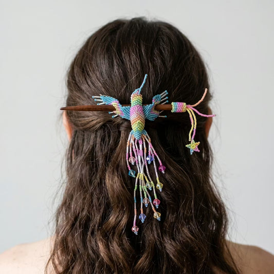 Blue Hummingbird Beaded Hair Stick