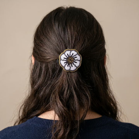 Golden Beaded Flower Barrette