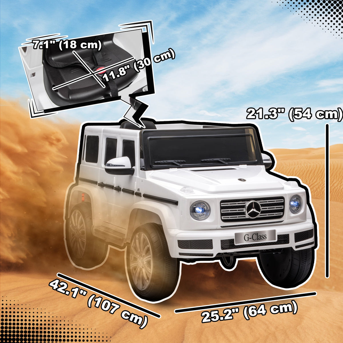 Mercedes Benz G500 Licensed 12V Kids Ride on Car with Remote Control, Music, Lights, MP3 for 37-96 months, White