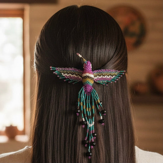 Purple and  light green Hummingbird Barrette with Fringes