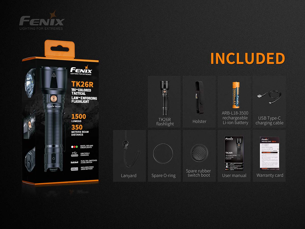 Fenix TK26R USB Rechargeable Tactical Flashlight 1500 Lumens
