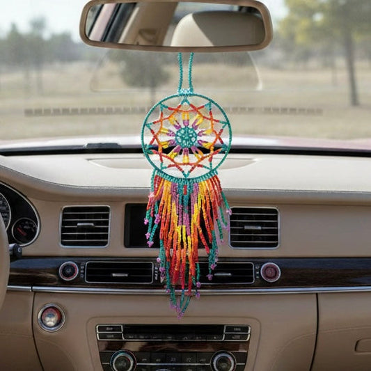Dark green /orange Beaded Handmade Dreamcatcher