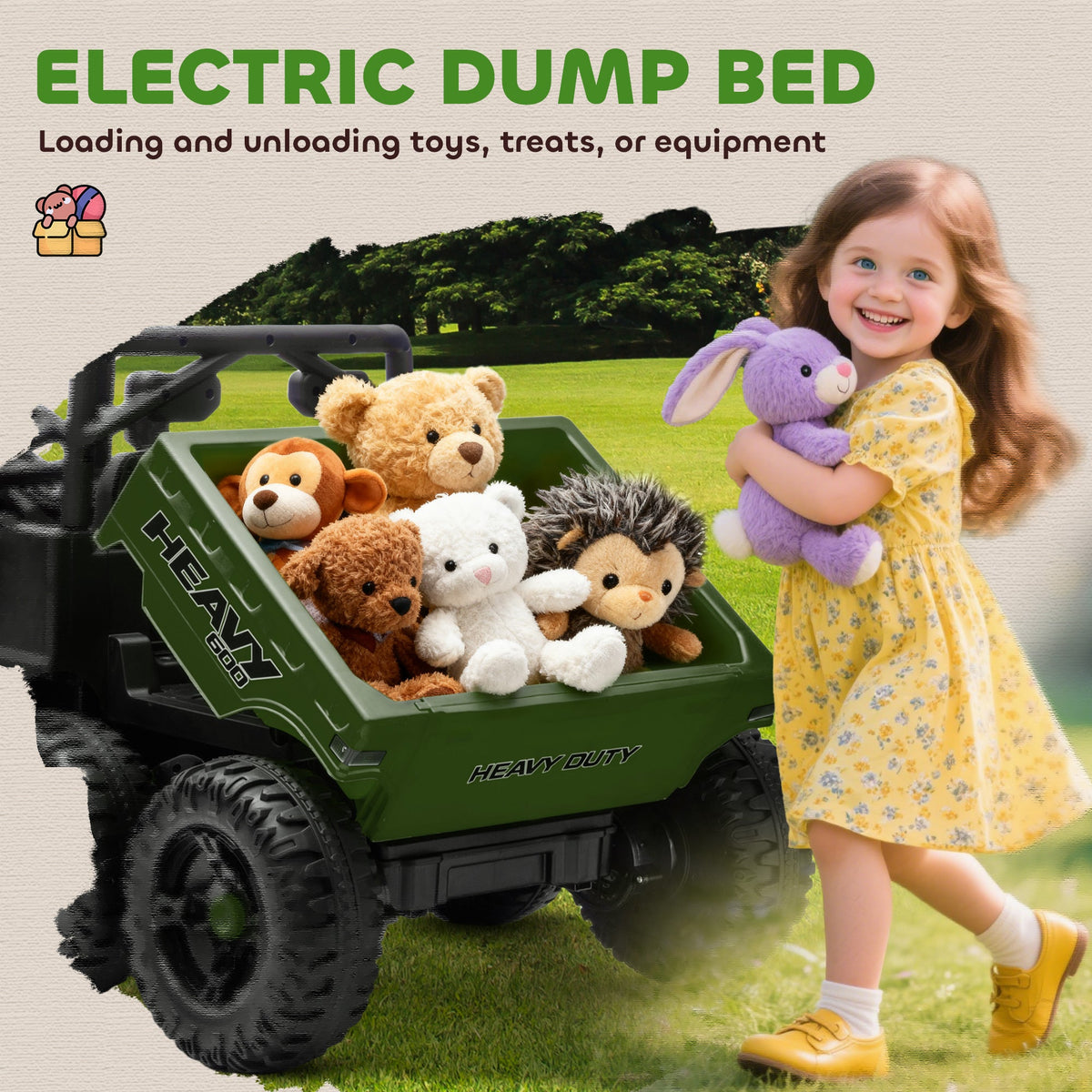 24V 4WD Kids Ride On Truck with 6 Wheels Electric Ride On Car with Remote, Dump Bed for 3-8 Years, Green