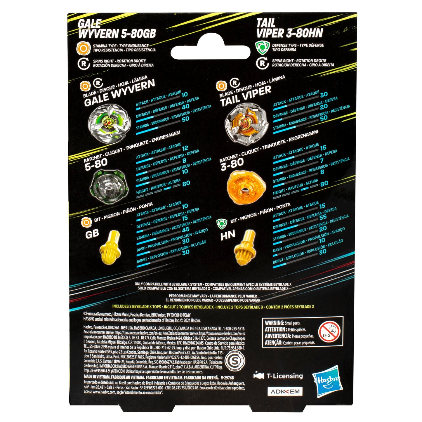 Beyblade X Gale Wyvern 5-80GB and Tail Viper 3-80HN Top Dual Pack Set