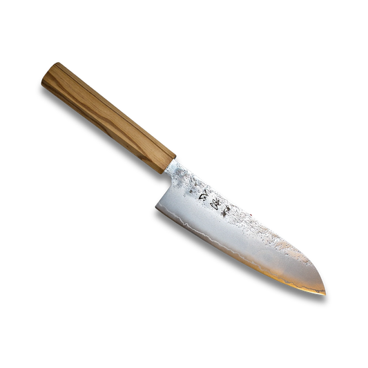 Ginrei Silver 3-Layer Nashiji Santoku Knife 170mm Olive Wood Handle