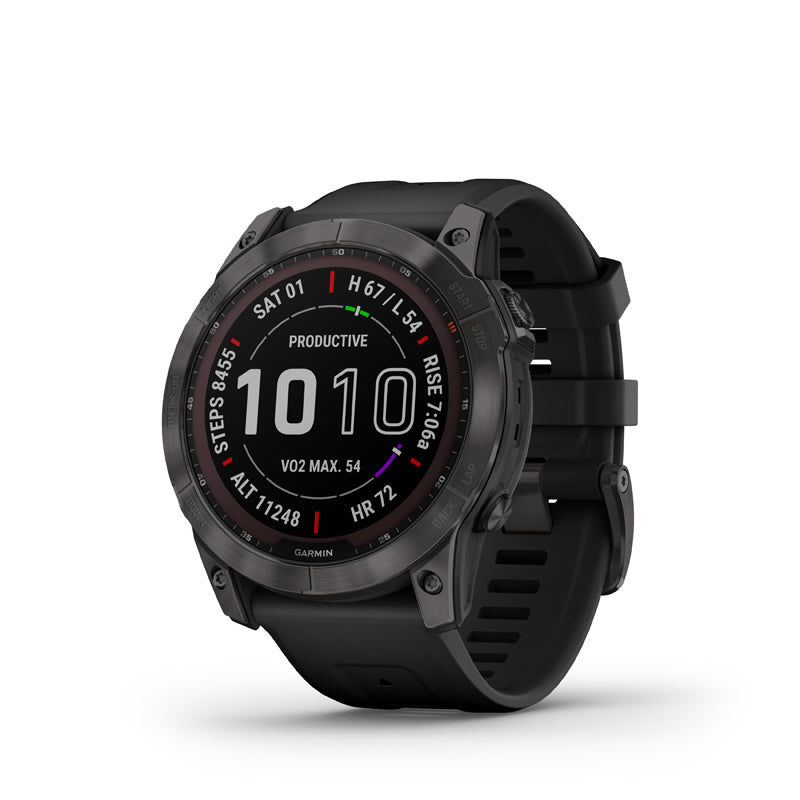 Garmin Wearables - fenix 7X – Sapphire Solar Edition, Carbon Gray DLC Titanium with Black Band