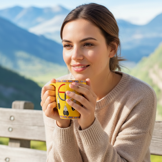 16 Oz Medicine Wheel Yellow Ceramic Mug