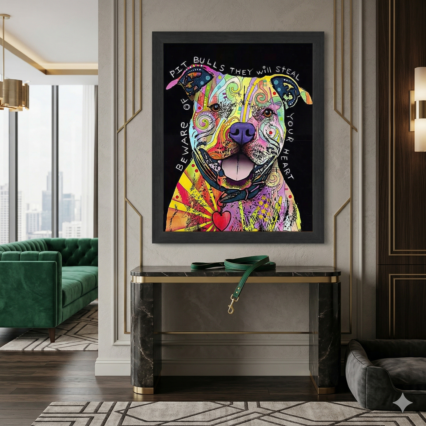 LOVE AND A DOG COLORFUL POP ART FRAMED WALL DECOR (33.5" X 23.5")